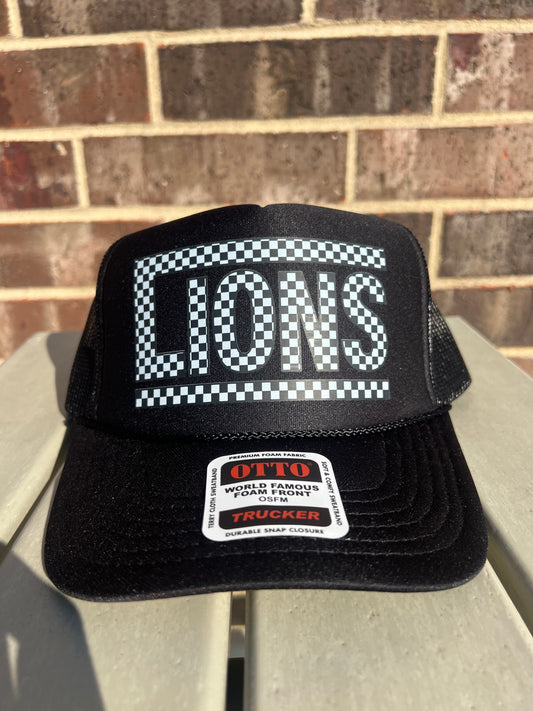 Lions Checkered Foam Trucker Hat